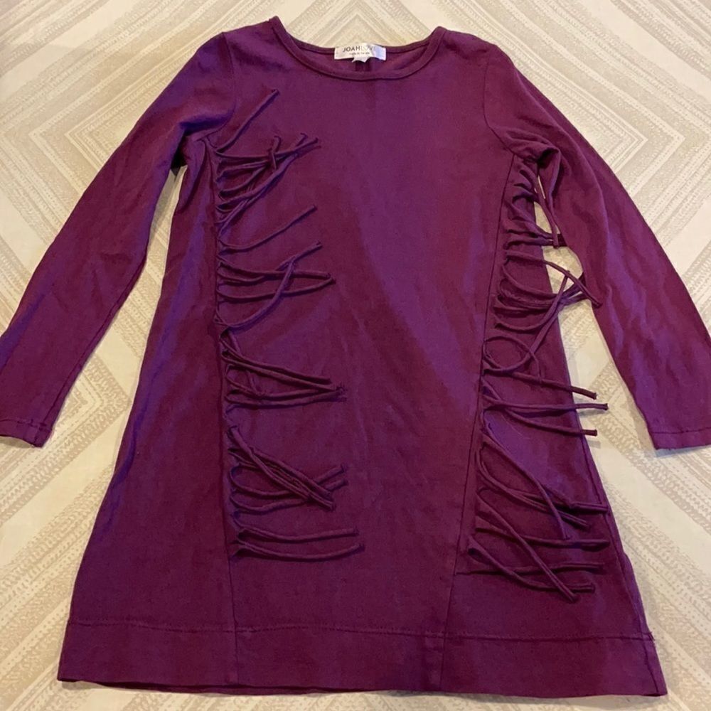 Joah Love Girls Plum Long Sleeve Fringe Dress
